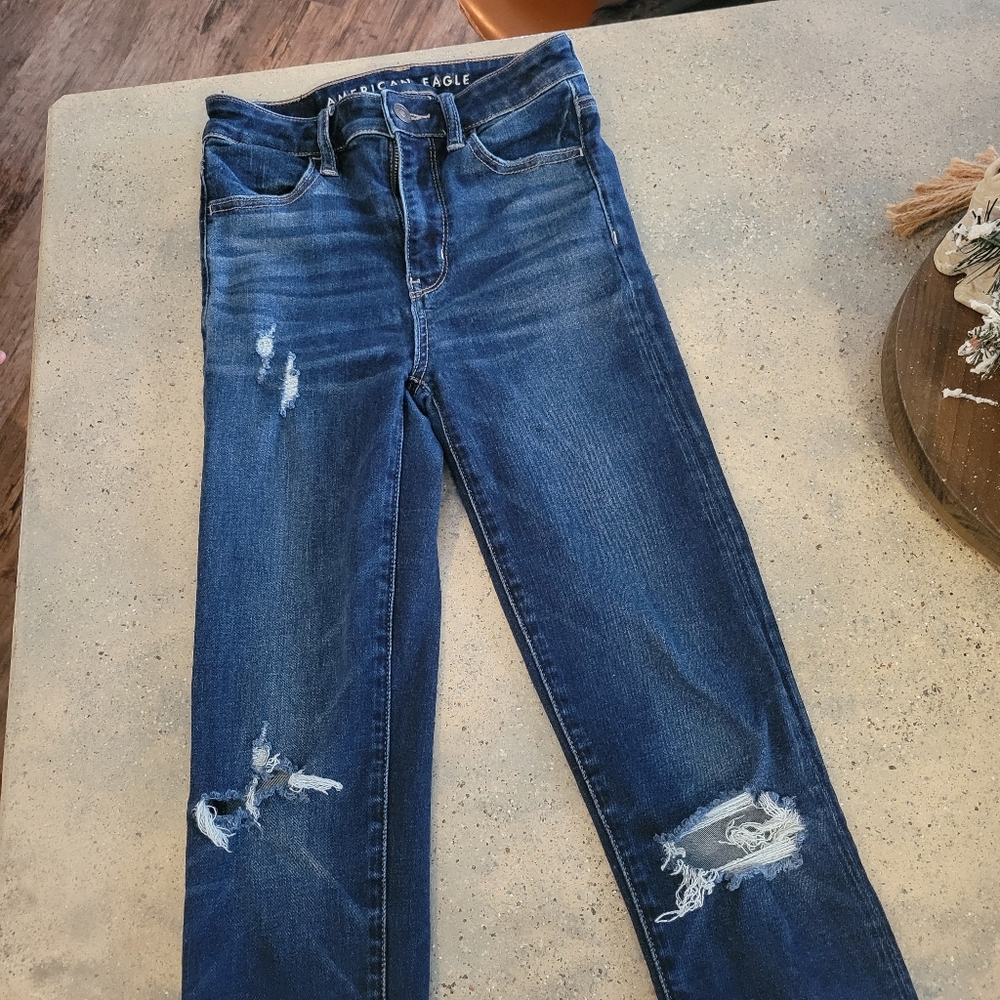 American Eagle Outfitters Women's Dark Ripped Skinny Jeans Next Level Stretch 0